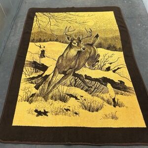SAN MARCOS Reversible Blanket Revert Deer Elk Wildlife 62x84 Vintage